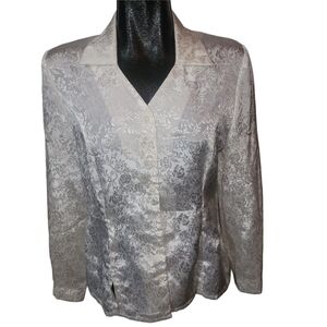 Vintage 90's East West White Satin Floral Button-Up Blouse S